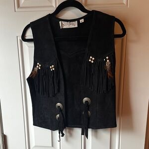 Steerbrand Black Suede Vest with Fringe